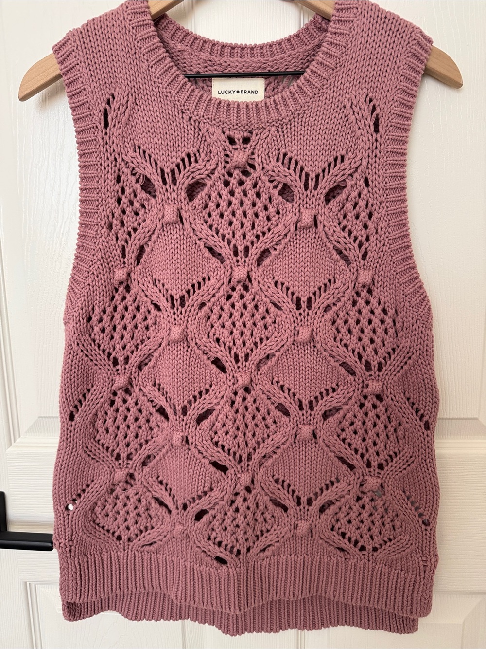Lucky Brand Rose Pink Crochet Knit Sleeveless Vest